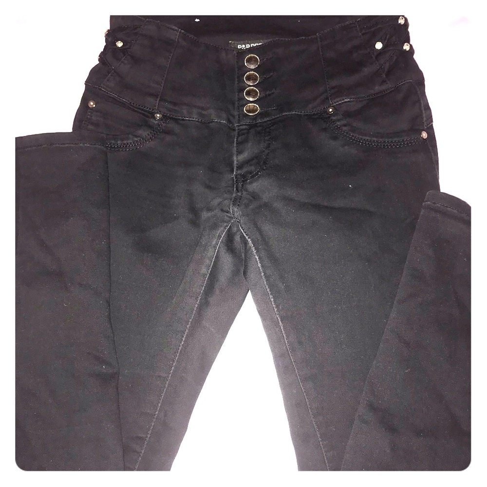 High rise black jeans with cristal details